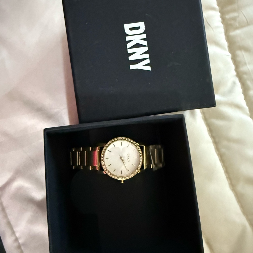 DKNY Gold-Tone Watch with Crystal Accents